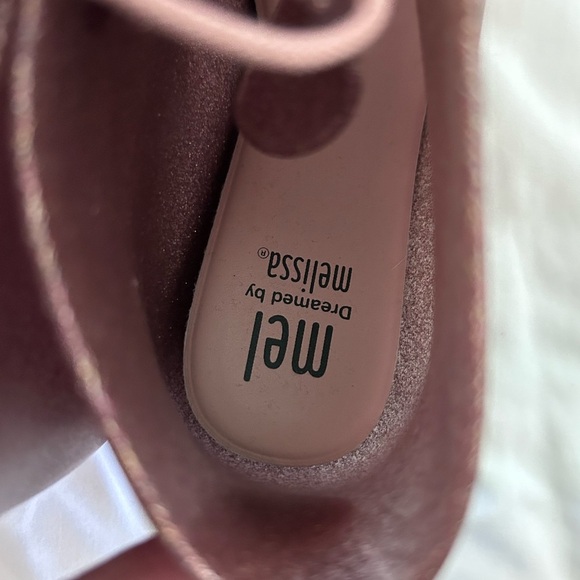 Mini Melissa Original Mel Platform Lace Up Girls Pink Glitter Boots Size 2 - Picture 7 of 9